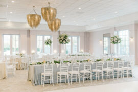 Ritz Charles Ginkgo Ballroom Wedding Reception with Blue Linens